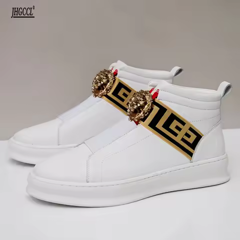 Luxury boots men's tide shoes high top board first layer cowhide brand designer boots small white sh