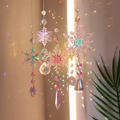 4 pcs Crystal Suncatcher Christmas Tree Ornaments ,Snowflake Crystal Hanging Ornaments for Tree Part