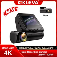 EKLEVA กล้องติดรถยนต์4K,หน้าจอ2.0 'Ips 3840P External GPS 140 WiFi สำหรับรถยนต์ DVR 24H จอถอยหลัง HD บันทึกกล้องมองหลัง