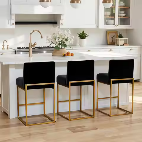 Counter Height Bar stools,Black Bar stools Set of 3,26" Faux Leather Upholstered with Back,Sturdy Go