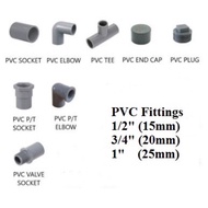 Pvc Fittings 1/2", 3/4", 1", 15mm, 20mm, 25mm Tee/Plug/Elbow/Tank Connector/End Cap/Valve Socket/PT Socket/Socket) Grey