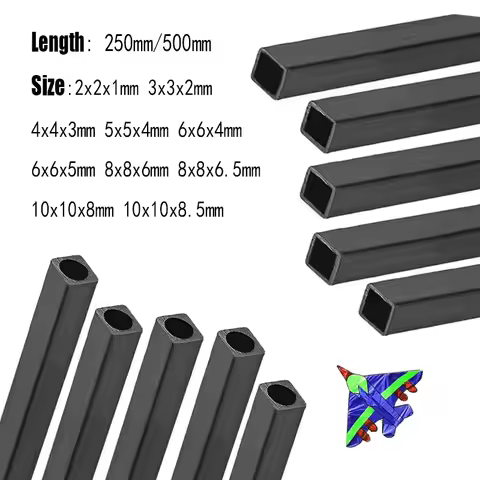 1/2/3Pcs Carbon Fiber Square Tube 1/2/3PCS, Inner Round or Square, 2-10mm x 250/500mm for Drone Fram
