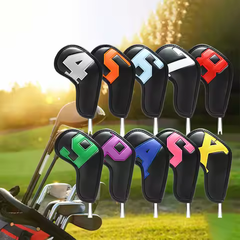 10Piece PU Leather Golf Iron Headcovers Set with Embroidered Number Tags ( 4-9 ASPX) Durable Club Pr