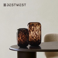 [48H Shipping]Best west Amber Leopard Print Glass Vase Ornament Home Designer Soft Decoration Hydrop