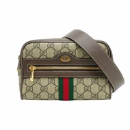 Gucci Ophidia GG Supreme帆布皮革飾邊腰包-95cm(517076-烏木)