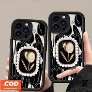 Phone Case OPPO A79 A38 A18 A17 A57 2022 4G A78 A58 A7 A5S A12 Cute Fresh black tulip shock-absorbing silicone phone case