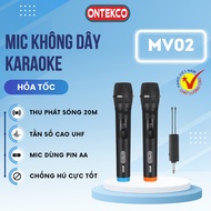 Bộ Micro Không dây Karaoke ONTEKCO MV02 Chính hãng hút âm chống hú-Chuyên dùng cho amply loa kéo đa