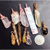 [Super Value Set Of 11] Natural Crystal Stone Pendant With Handmade Wire (Tanjerine/Celenite/Gomen/N