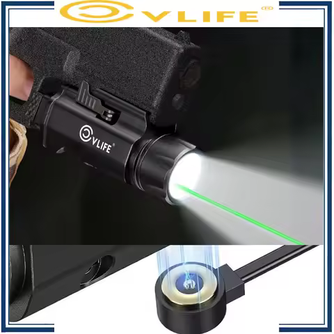 CVLIFE 1500 Lumens Tactical Flashlight Laser Combo Picatinny Rail Green Laser Pistol Light Magnetic 