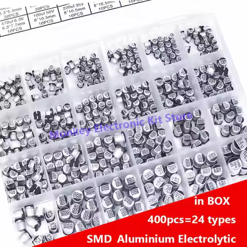 400PCS capacitor kit Aluminum Electrolytic SMD condensadores electrolíticos 1uF~1000uF 6.3V-50V 24Va