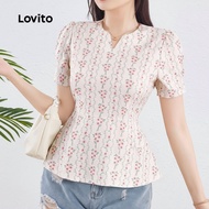 (trendy6)Lovito Casual T-shirt Ruffle Hem Cool and Comfortable Spring/summer T-shirt for Women L138A