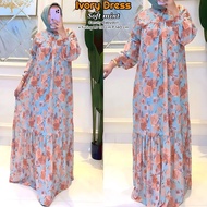 Efelyn Dress Wanita Armani Silk Brown Gamis Terbaru Lengan Balon Panjang Baju Muslim Ruffel Polos Kekinian LD 110 cm