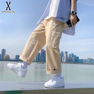 YIPINYOUYOU丨กางเกงชาย กางเกงลำลอง กางเกงขาตรงทรงหลวมสำหรับผู้ชาย กางเกงวินเทจ เนื้อผ้าใส่สบายระบายอากาศได้ดี การออกแบบกระเป๋าหลายช่อง