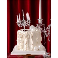 女神生日蛋糕裝飾復古歐式燭臺擺件珍珠迷你小皇冠甜品臺裝扮