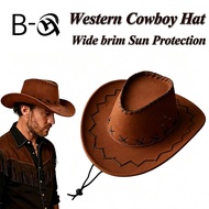 BHQ Vintage Western Cowboy Hat Sun Protection Suede Hat 58-61cm UV Protection Outdoors Topi Koboi