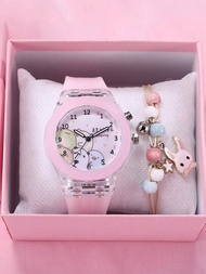 2入組可愛卡通粉色LED手錶，兒童禮物