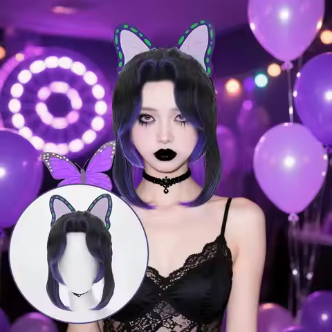 High Quality For Shinobu Kocho Cosplay Wig Black Purple High-temperature wire Synthetic Hair Anime W