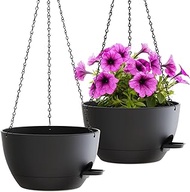 WOUSIWER Self-Watering Hanging Planters, Set of 2, Indoor Outdoor Plant Pots with Drainage System an