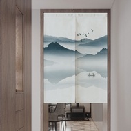 New Chinese Style Landscape Painting Bedroom Kitchen Toilet Partition Curtain Punch-Free Fabric Door Curtain