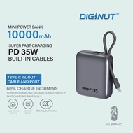 【CCC Certificate】Diginut P-53 10000mAh Power Bank with Built-in Cable, PD 35W Fast Charging – Grey