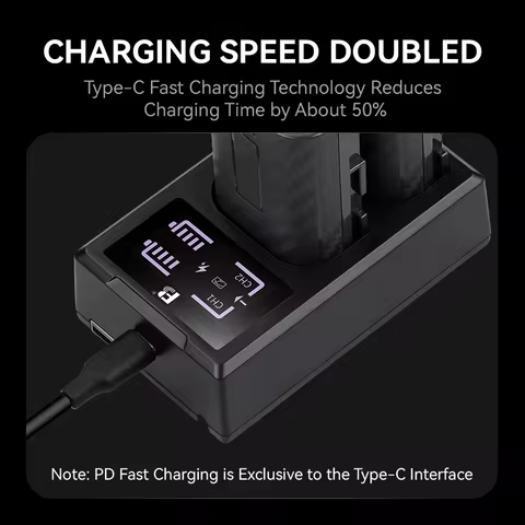 FB LP-E6 Dual Slot PD Fast Charger for Canon LP-E6 Battery, Quick & Easy Dual USB Port Fast Battery 