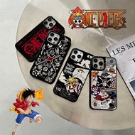 Luffy Mirror Case สำหรับ iPhone 14 13 12 11 Pro Max 14Plus ป้องกันการ์ตูนกรณี Xs Max XR X 7 8 Plus SE 2020 Hard กันกระแทก