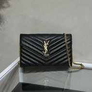 YSL 經典V紋粒面牛皮WOC - 22 黑金