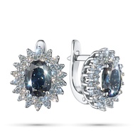 14K White Gold Earrings with Sapphire and Lab-Created Diamonds 5.100 CT.TW