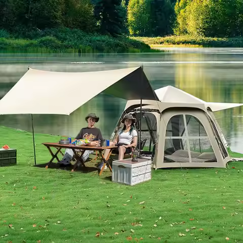 3-in-1 Outdoor Inflatable Camping Tent Quick Automatic Opening Tent Family One Bedroom One Living Ro
