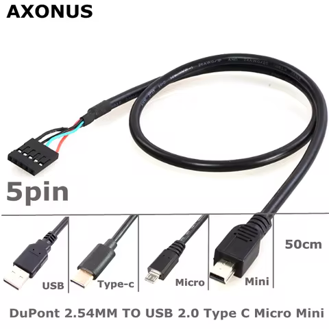 Micro 5P Mini USB Type-C male 2.0 male to 2.54mm 5-inch PCB motherboard DuPont cable 0.5 meters apar