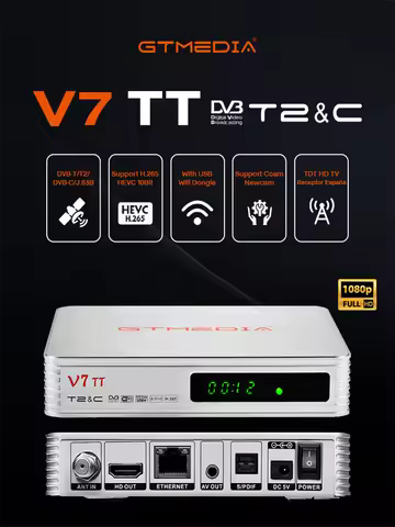 GTMEDIA V7 TT TDT HD Terrestrial Digital TV Receiver DVB-T/T2,H.265 HEVC 10Bit TV Tuner Full HD TDT 