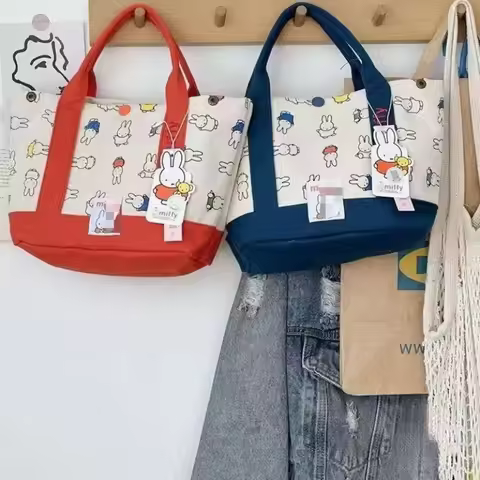 Hot Cartoon Miffy Series Canvas Bag Cute Creativity Print Handbag Outdoor Travel Portable and Large-