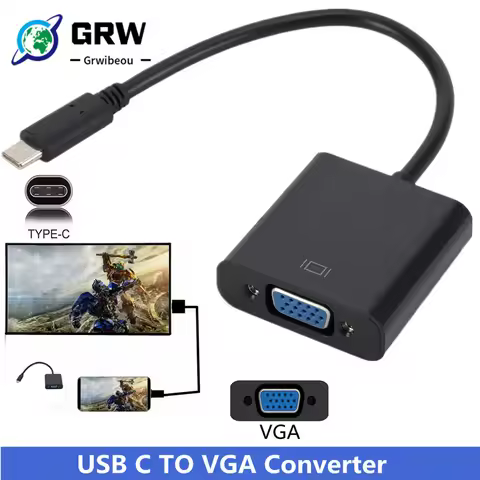 Type-C to VGA Adapter Cable USB-C Male to VGA Female Converter Cable for Macbook 12 inch Chromebook 