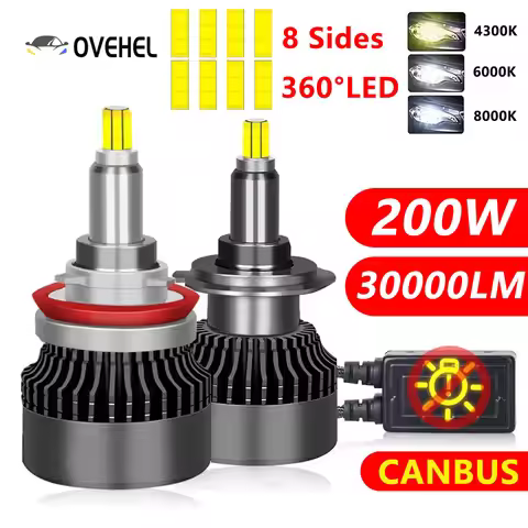 2PCS 30000LM 200W H7 H11 LED 360 Canbus 9012 HIR2 H9 H1 H8 D1S D2S D3S HB3 9005 HB4 9006 LED Car Hea
