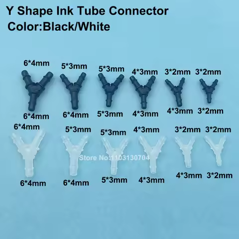50PCS Ink Tube Y Shape Connector 3X2mm 4X3mm 5X3mm 6X4mm Hose Pipe Tubing Plastic Y Joint Adapter Ho