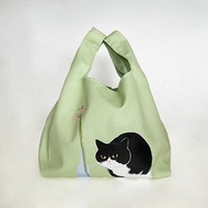 【CINDY CHIEN】與花同斜賓士貓帆布手提袋