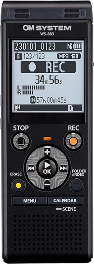 Olympus WS-883 Digital Voice Recorder, Linear PCM/MP3 Recording Formats, USB-A Battery Charging, Tru