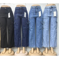 Cargo Six pocket Wide Leg  Seluar Jeans Perempuan Acid Wash Cargo Premium Quality