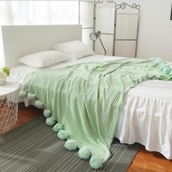 CIFbuy 100% cotton high quality throw stripe knit blanket with ball white gray pink green blanket fo