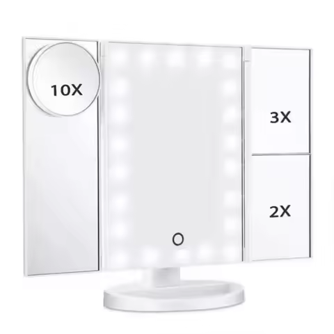 Triple fold illuminated Vanity mirror 22 LEDd lights Touch screen Makeup mirror 1X 2X 3X enlarged ma
