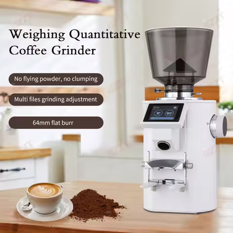GZZT 64WQ Coffee Bean Grinder Built in Scale Error 0.1-0.2g with 64mm Titanium Flat Burr Weighing Qu