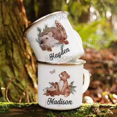 Personalized Animal with Name Cup Children Jungle Wild Party Juice Milk Mug Boys Girls Handle Cups B