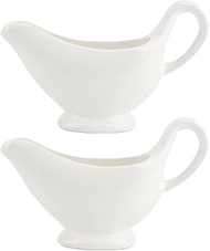 Cabilock Ceramic Gravy Boat - 2pcs Porcelain Creamer Pitcher with Handle 3oz White Sauce Serving Dis