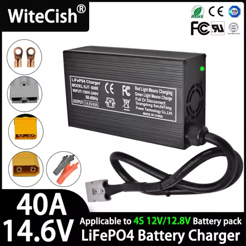 12V 14.6V 20A/30A/40A Smart Lifepo4 Battery Charger AC100-240V For 4S 12V/12.8V Lifepo4 Battery Pack