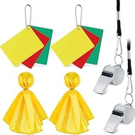 Syhood 6 Pcs Soccer Referee Kit Includes 2 Sets Green Red Yellow Soccer Referee Cards 2 Metal Referee Whistles with Lanyard 2 Football Penalty Flags for Coach School Sports Game Officials Party