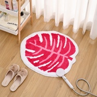 閃亮芭比粉龜背竹簇絨浴室地墊植物居家裝飾禮物