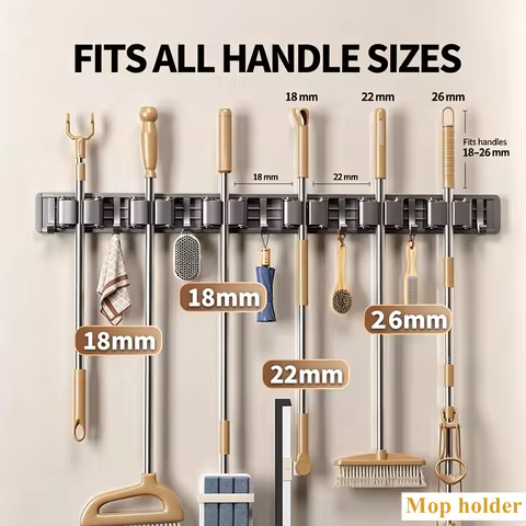 Large Mop and Broom Organizer Mop Holder Rack Mop Holder Wall Mounted Strong Broom Mop Holder Shelf