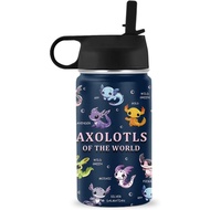 Axolotl Gifts for Girls Boys,12 oz Water Bottle with Straw Lid, Stainless Steel Vacuum Insulated Bot