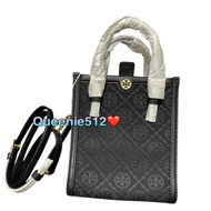 全新出清Tory Burch  Monogram 黑色緹花織布小琴譜包 紙袋包 托特包