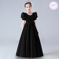 Piano Performance Dress Girl Host Dress Noble Western Style Black Evening Dress Girl Performance Dre